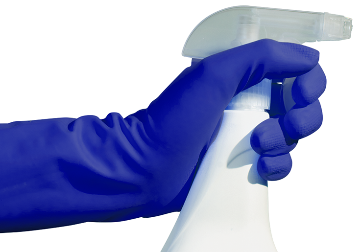 Hand holding a spray cleaner